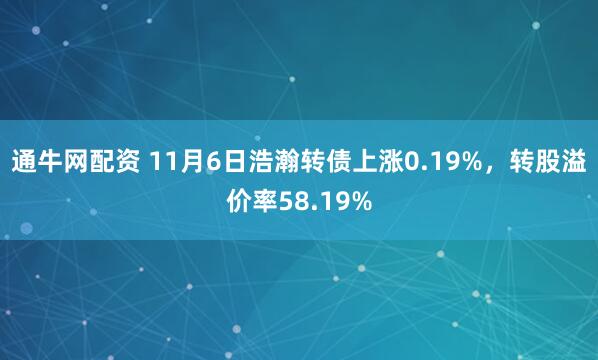 通牛网配资 11月6日浩瀚转债上涨0.19%，转股溢价率58.19%