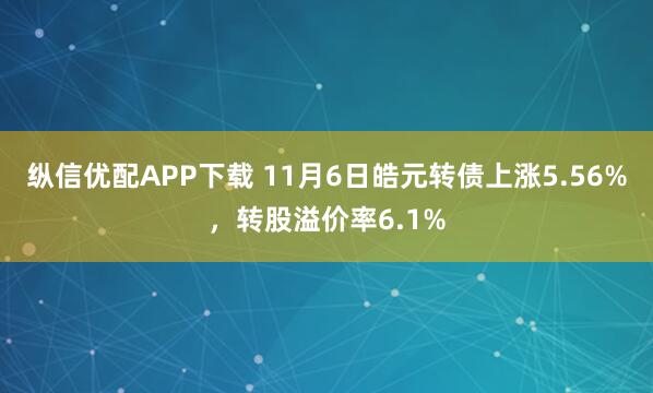 纵信优配APP下载 11月6日皓元转债上涨5.56%，转股溢价率6.1%